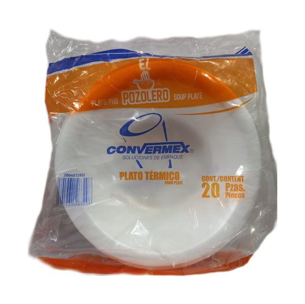 Plato Termico hondo No.8 Convermex Pozolero 20pzas